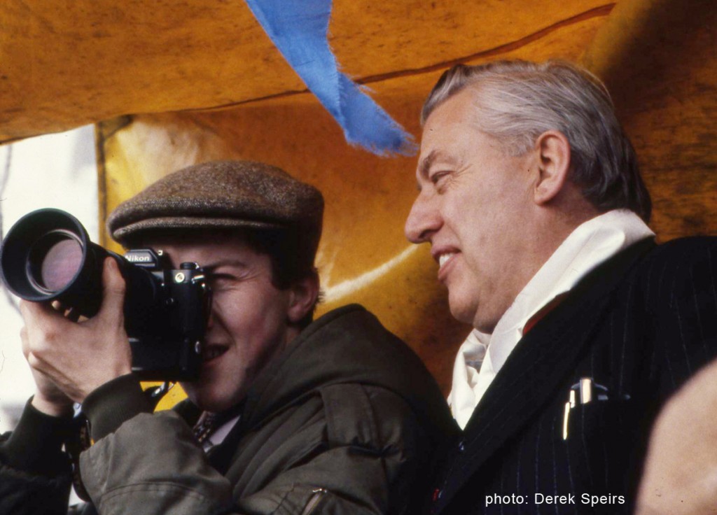 Photographer Stephen Bradley with Rev Ian Paisley, Carson Trail, Stormont Estate, Northern Ireland, 1981.