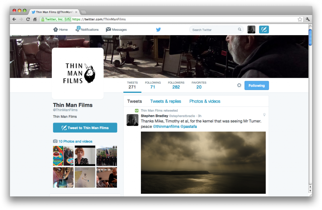Thin Man Films Twitter retweet by director Mike Leigh production company