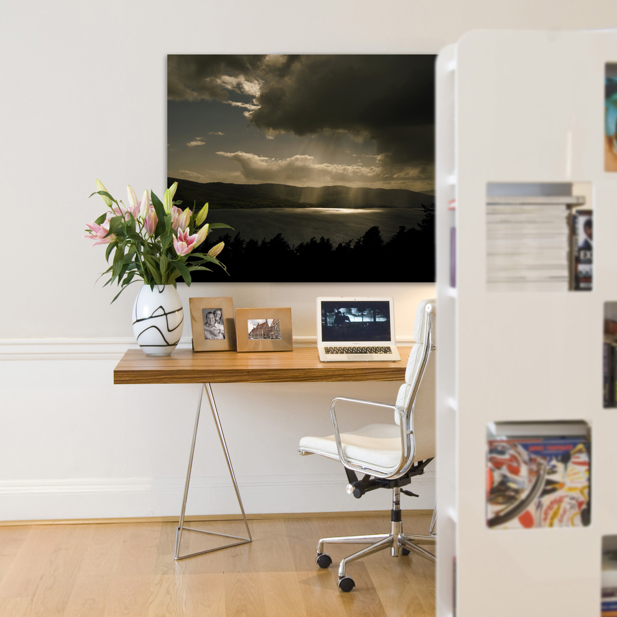 Landscape photograph in office environment showing Carlingford Lough.