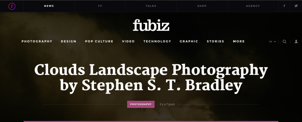 Landscape photographer Stephen S T Bradley editorial in fubiz - web site header illustration.