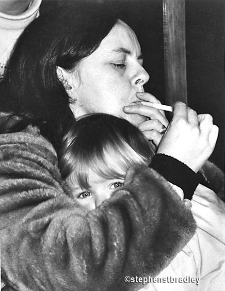 Bernadette Devlin McAliskey with her son at press conference by Stephen S T Bradley, editorial, commercial, PR and advertising photographer, Dublin, Ireland