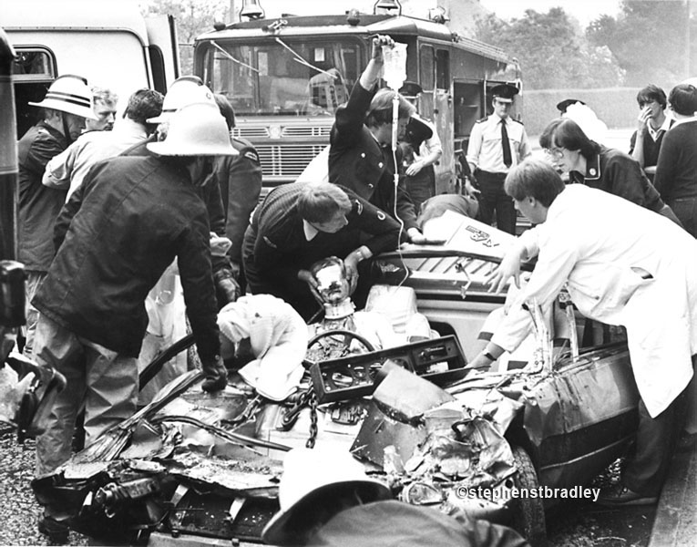 Young woman in crashed car, Belfast, Northern Ireland, by Stephen S T Bradley, editorial, commercial, PR and advertising photographer, Dublin, Ireland