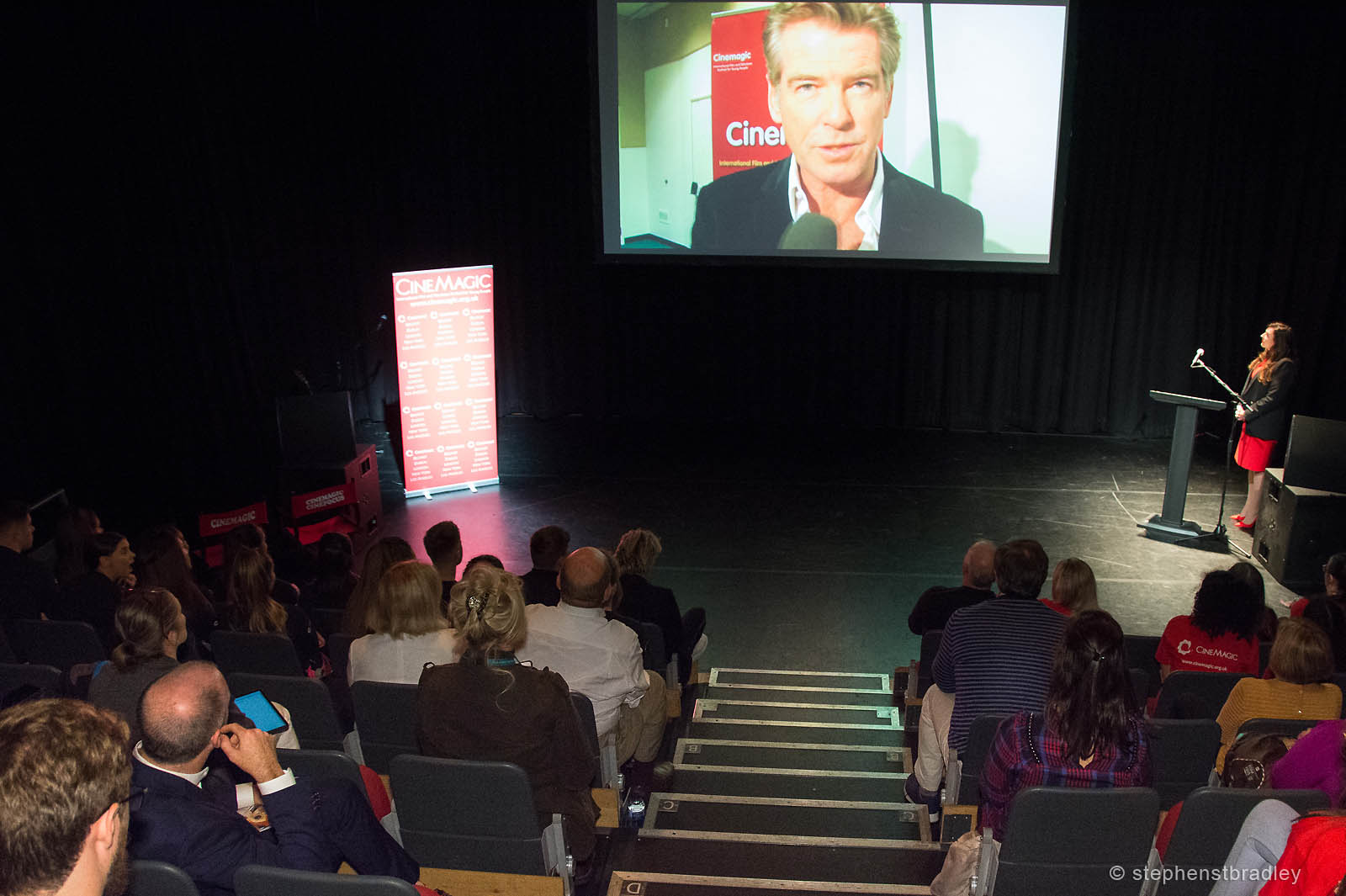 PR photography showing Pierce Brosnan video presentation and audience, photo 8247 - PR Photographer Dublin Ireland photo 8247 - PR photo by Stephen S T Bradley, commercial, advertising, social media, editorial, annual report, PR photographer Dublin, Ireland