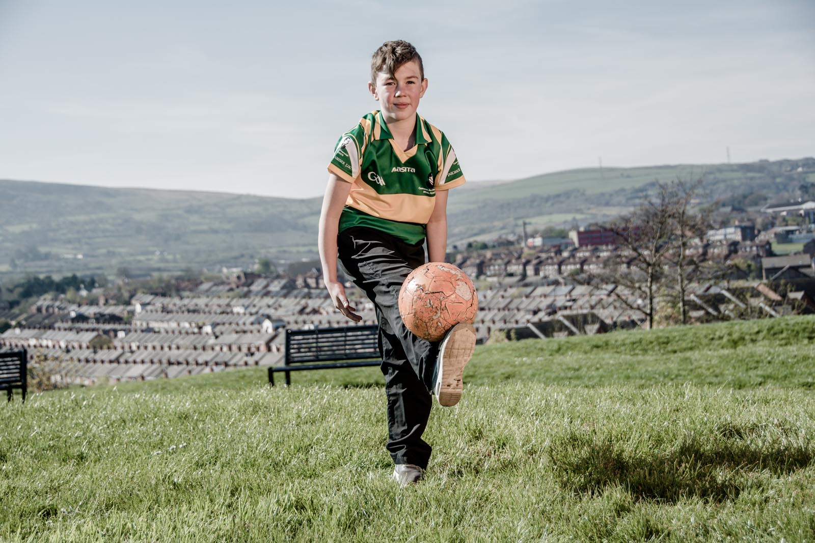 Boy wearing GAA top in park - photo 5334 by Stephen S T Bradley photographer Dublin and Belfast, Ireland