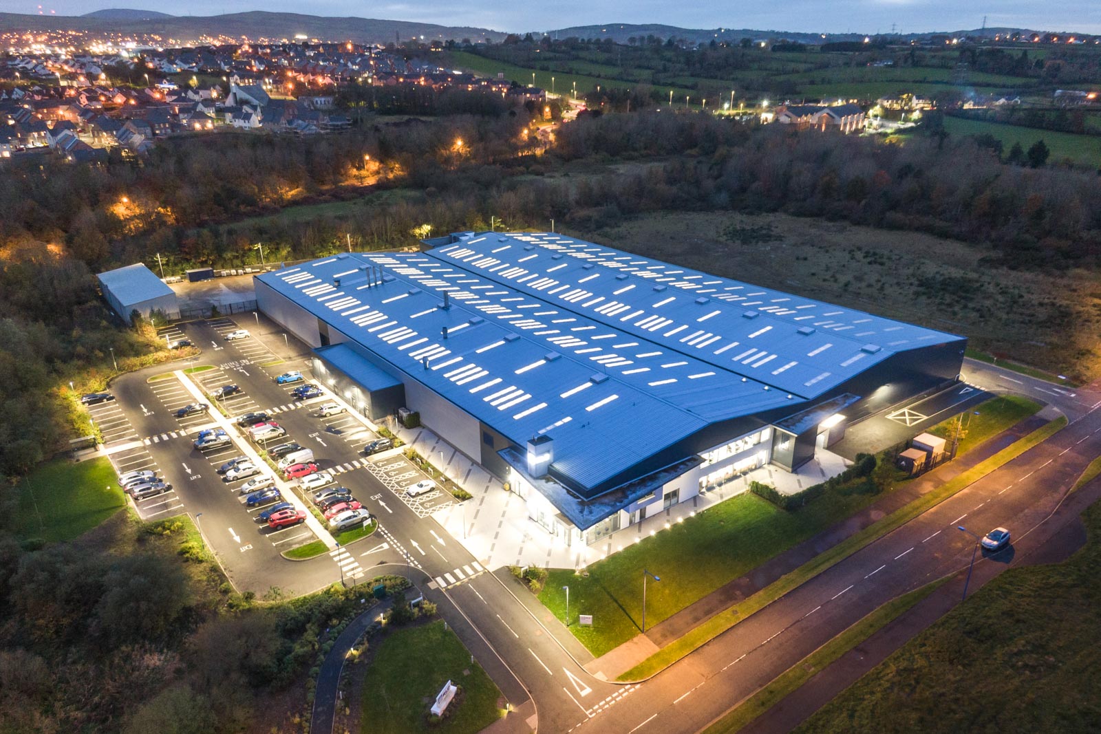 Aerial drone photography and video production services Dublin and Ireland portfolio - cropped aerial photo 0001-2 of RLC building, N. Ireland