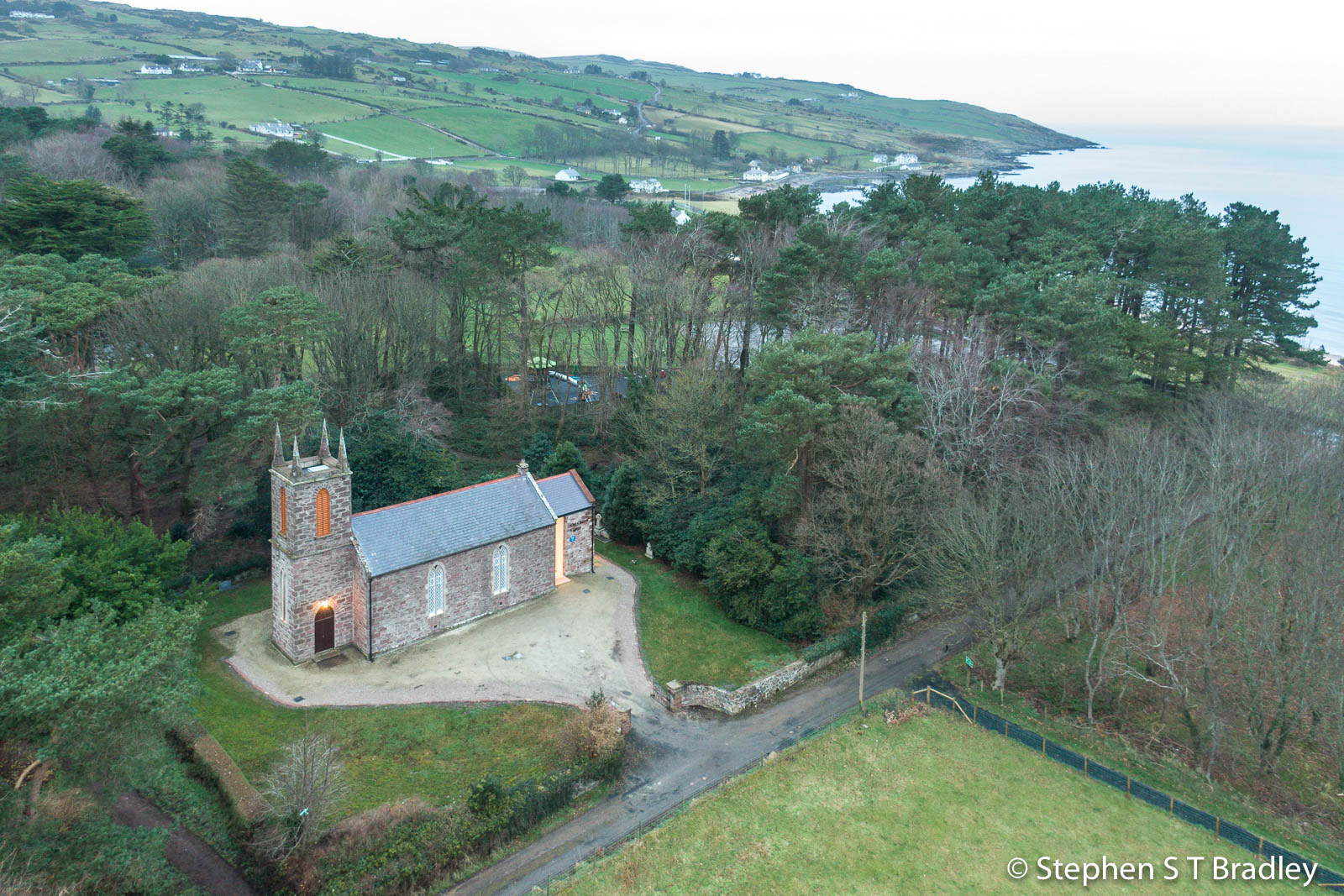 Aerial drone photography and video production services Dublin and Ireland portfolio - The Old Church Centre, Cushendun, aerial photo 0008
