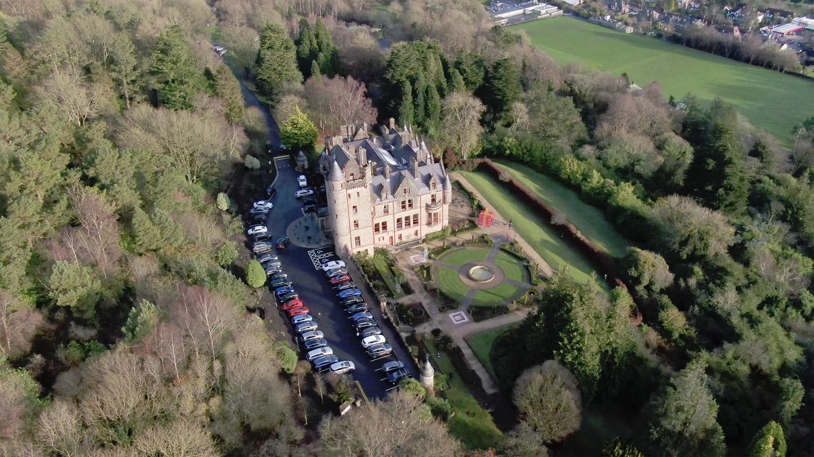 Aerial drone photography and video production services Dublin and Ireland portfolio - changing seasons in one video of Belfast Castle, Northern Ireland, video screenshot 2