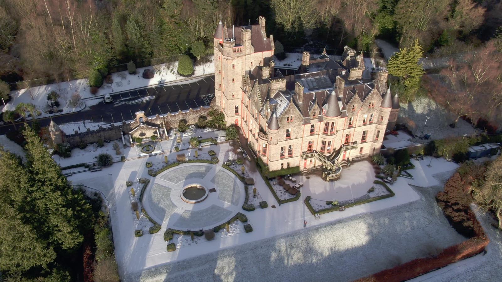 Aerial drone photography and video production services Dublin and Ireland portfolio - changing seasons in one video of Belfast Castle, Northern Ireland, video screenshot 4