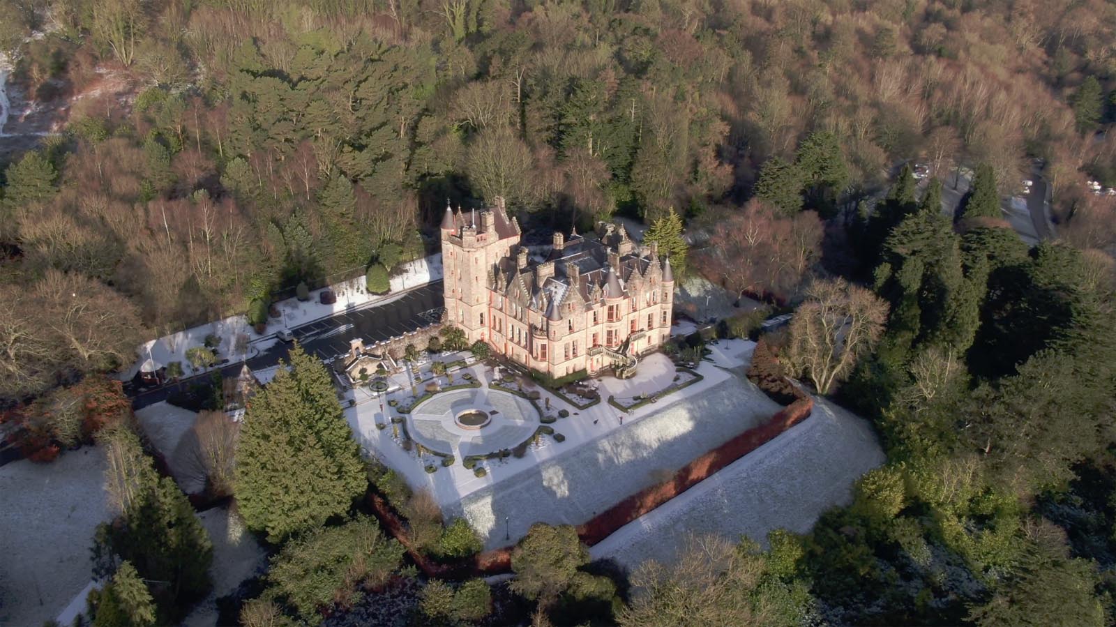 Aerial drone photography and video production services Dublin and Ireland portfolio - changing seasons in one video of Belfast Castle, Northern Ireland, video screenshot 5