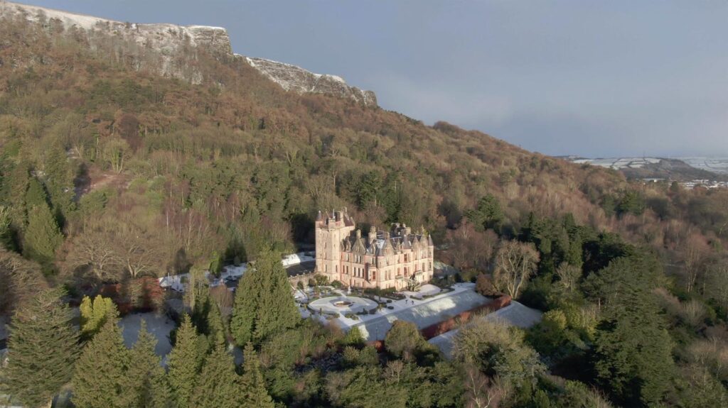 Aerial drone photography and video production services Dublin and Ireland portfolio - changing seasons in one video of Belfast Castle, Northern Ireland, video screenshot 6