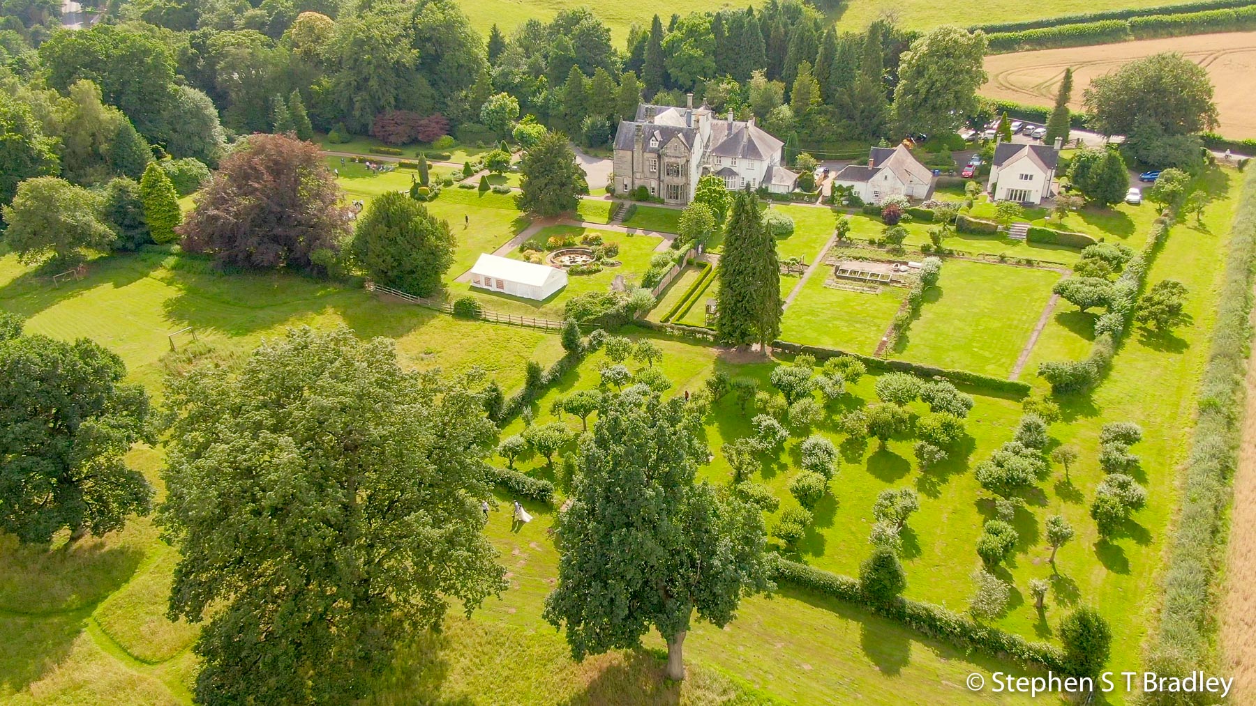 Aerial video of country house wedding at Birdsgrove, Derbyshire, UK, by Stephen S T Bradley - aerial drone photographer and video production services in Dublin and throughout Ireland. Screenshot reference 10