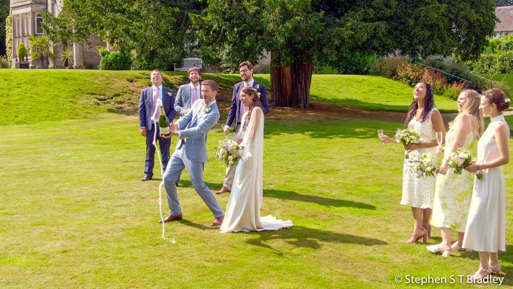 Aerial video of country house wedding at Birdsgrove, Derbyshire, UK, by Stephen S T Bradley - aerial drone photographer and video production services in Dublin and throughout Ireland. Screenshot reference 22