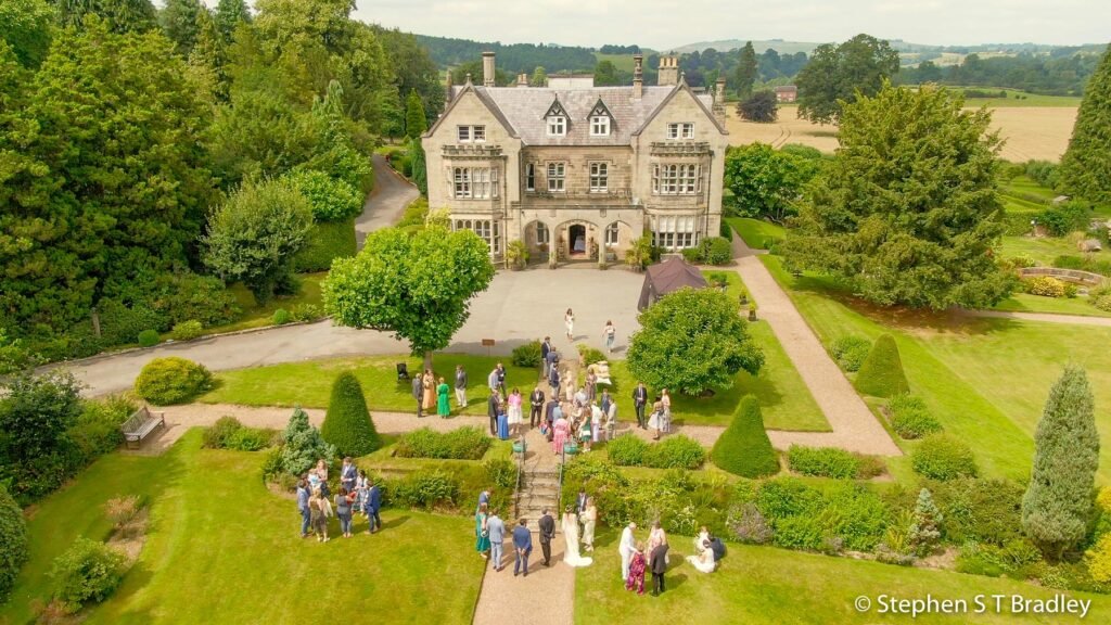Aerial video of country house wedding at Birdsgrove, Derbyshire, UK, by Stephen S T Bradley - aerial drone photographer and video production services in Dublin and throughout Ireland. Screenshot reference 8