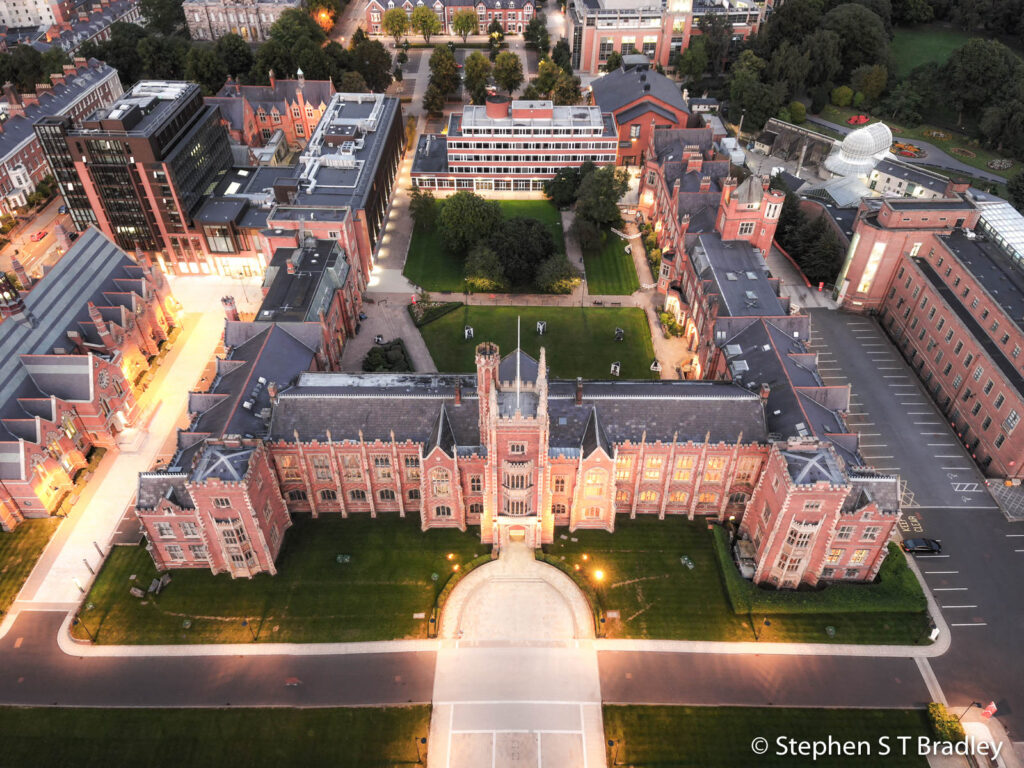 Aerial photograph of Queens University Belfast by Stephen S T Bradley - aerial drone photographer and video production services in Dublin and throughout Ireland. Photo reference 0152