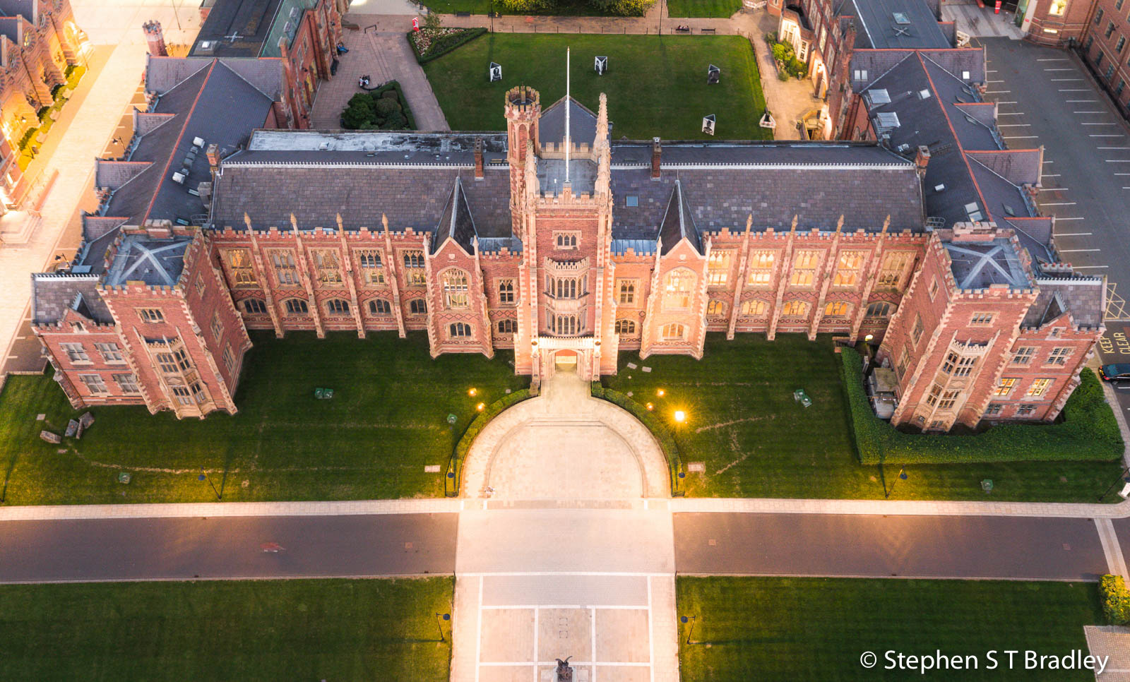 Section of aerial photograph of Queens University Belfast by Stephen S T Bradley - aerial drone photographer and video production services in Dublin and throughout Ireland