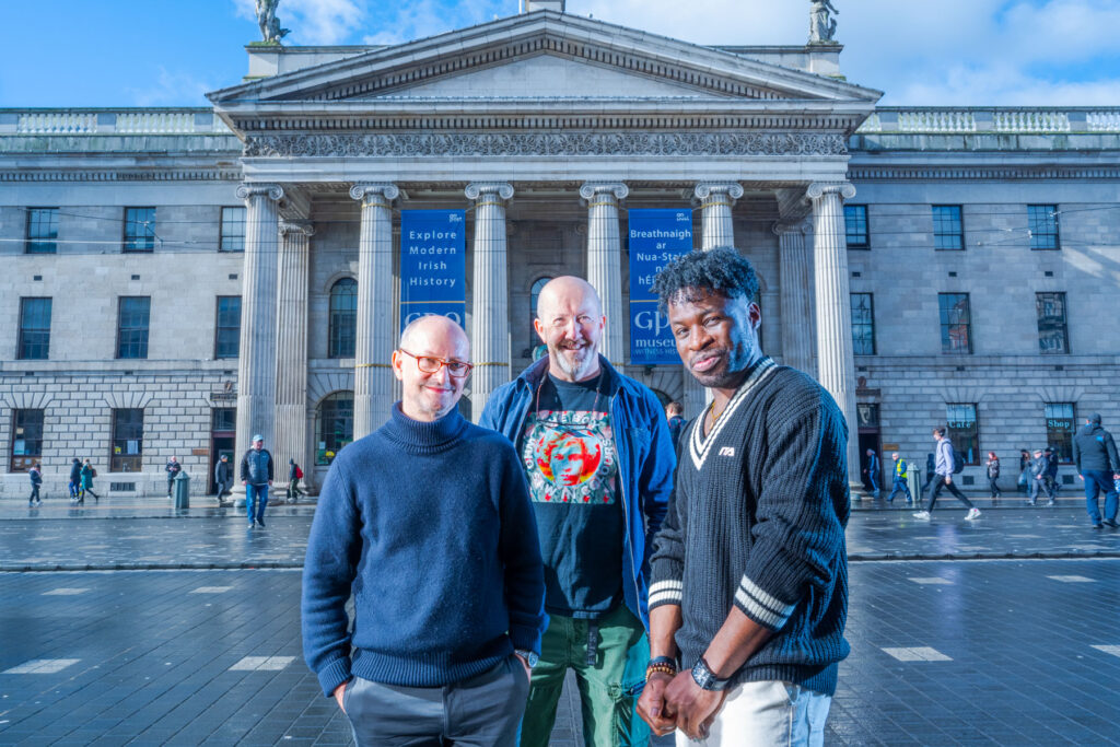 Poor Things movie producer Ed Guiney of Element Pictures, producer director Stephen S T Bradley and director Derek Ugochuckwu in O'Connell Street, Dublin, Ireland - photo 3484-2