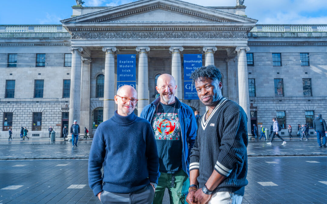 Poor Things movie producer Ed Guiney of Element Pictures, producer director Stephen S T Bradley and director Derek Ugochuckwu in O'Connell Street, Dublin, Ireland - photo 3484-2