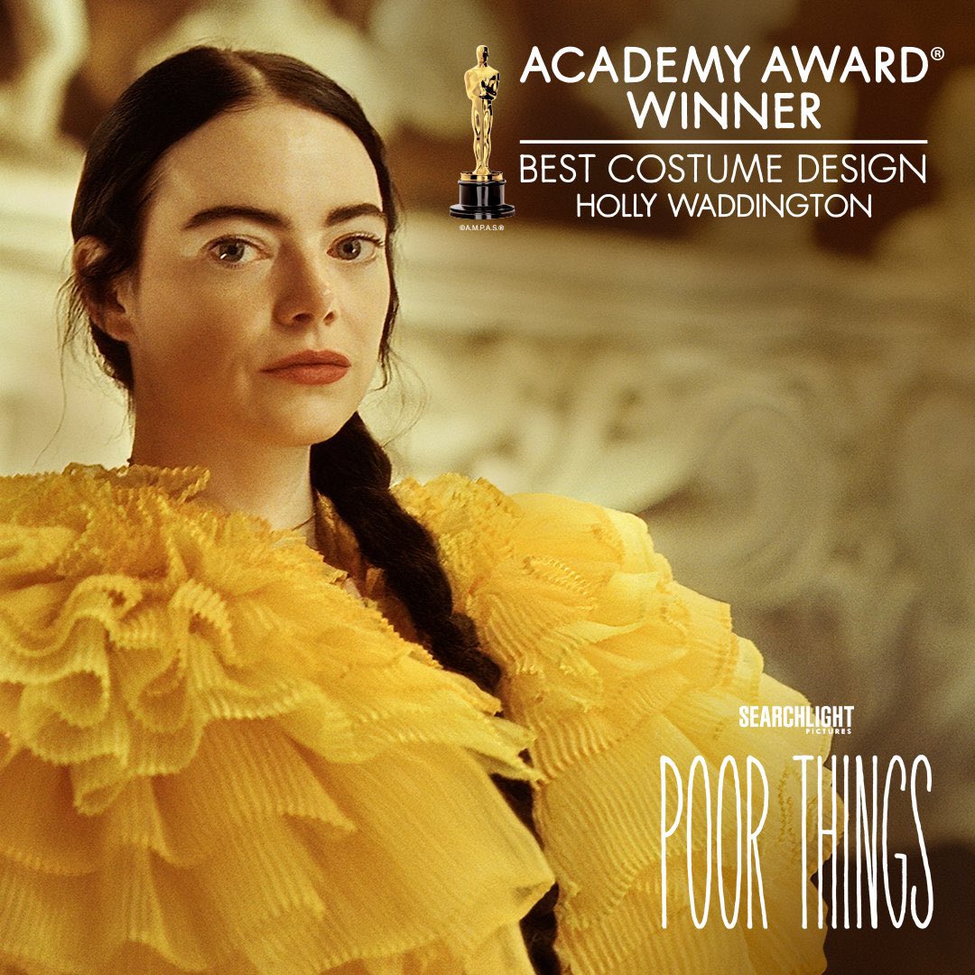 Poor Things movie produced by Element Pictures for Searchlight Pictures wins academy award for Best Costume Design at 2024 Oscars