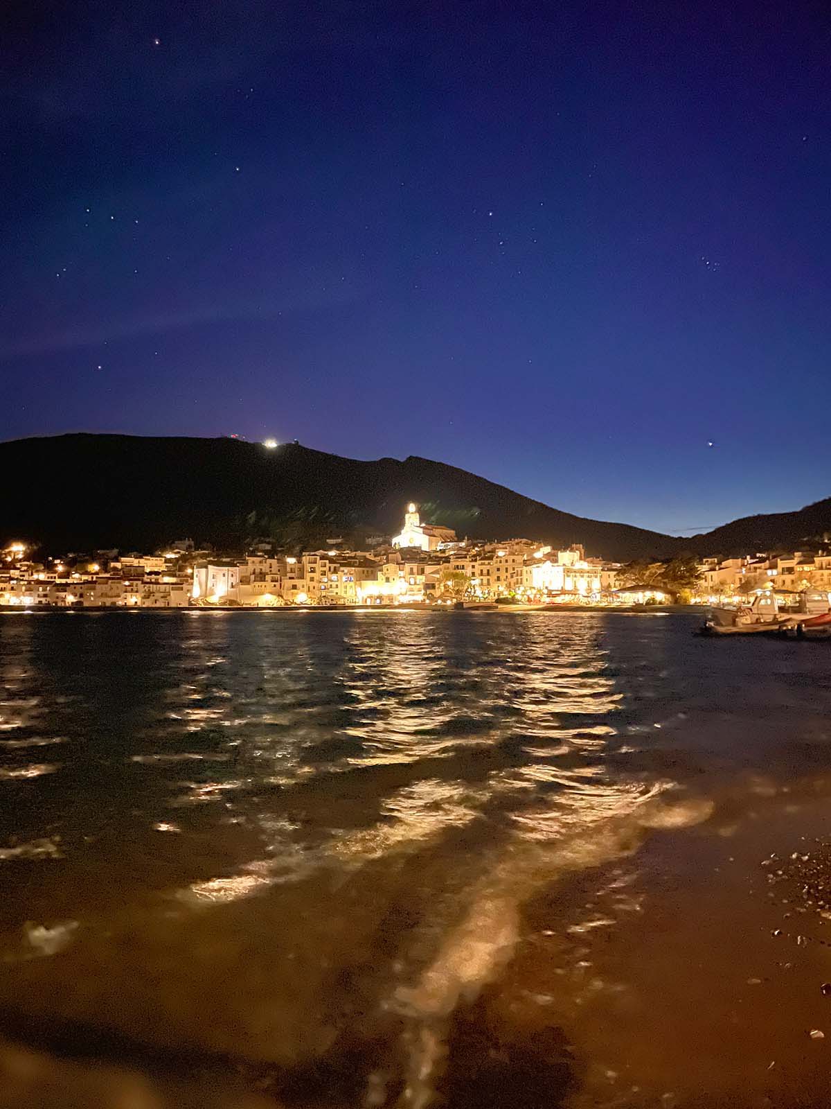 Cadaques photographed at night under stars from Es Pianc, Cadaques, Spain  - photo 3894