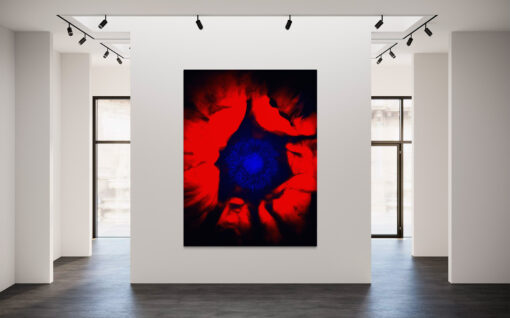 Blue OM fine art photograph by Stephen S T Bradley shown in room setting, part of the Kaboom Collection from Stephen S T Bradley Fine Art Photography Gallery.