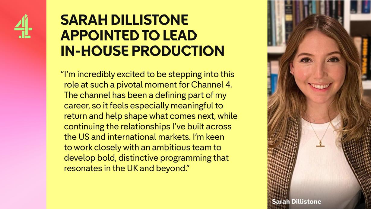 News update on Channel 4 appointing Sarah Dillistone as in-house production lead, which Stephen S T Bradley will be pleased to support with production services in Dublin Ireland.